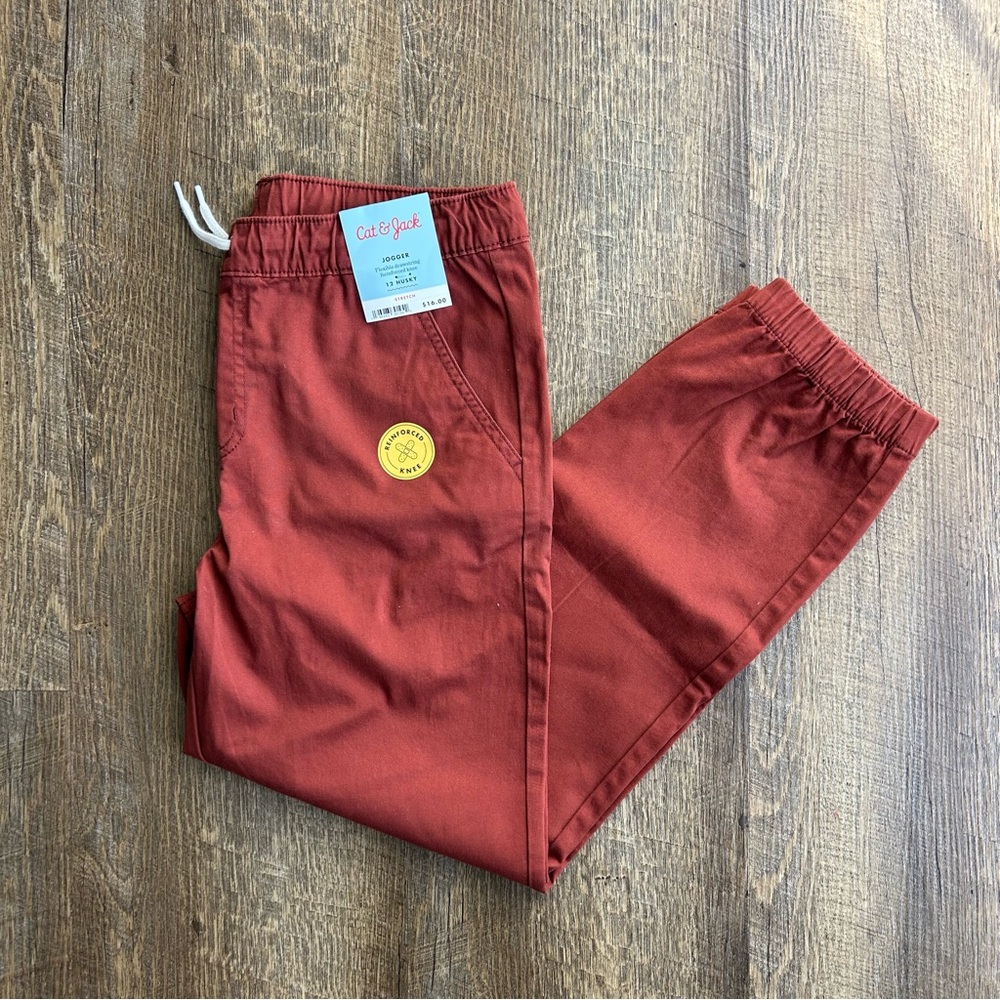 Cat & Jack Kids' Rust Joggers Flexible Drawstring Reinforced Knee size 12 HUSKY
